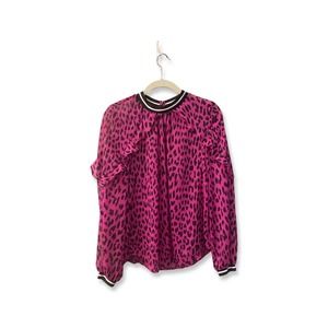 Rachel Roy High Collar Long Sleeve Leopard Pink Blouse - Size M